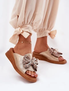 Dámské Pantofle Na Klínu S Mašlí Zlaté Moonzella