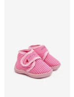 Dětské pantofle na suchý zip s pruhy růžové Lavelle