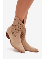 Dámské perforované kotníkové boty na podpatku béžové Ferissa