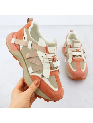 Dámské kožené tenisky béžové a oranžové Goe RR2N4064 Dámské kožené tenisky béžové a oranžové Goe RR2N4064