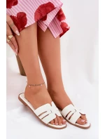 Dámské Pantofle Na Plochém Podpatku S Výřezy Eko Kůže Bílé Ecapus Dámské Pantofle Na Plochém Podpatku S Výřezy Eko Kůže Bílé Ecapus