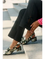 Kožené Lodičky S Květinami A Mašlí Černé N6539-44