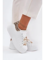 Dámské Tenisky Na Platformě S Křišťálky Bílé Panterka Ocerdia