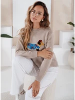 Dámský svetr s aplikací psa CHICPAWS béžový FashionStreet MY2543