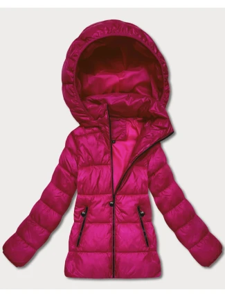 Dámská prošívaná zimní bunda ve fuchsijové barvě v délce k bokům (T3-2656#-17)