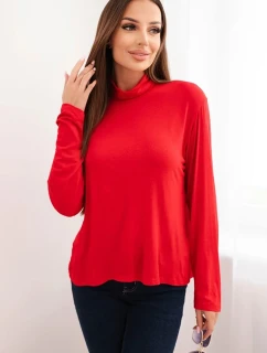 Dámská viskózová blůza s rolákem a dlouhým rukávem červená