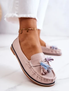 Dámské kožené mokasíny s třásněmi růžove Laressa