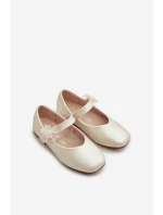 Brokátové Dětské Baletky S Velcro Zapínáním Bežové Jeylin