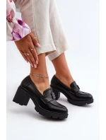 Dámské polobotky na robustním podpatku s ozdobou Černé Ranunca