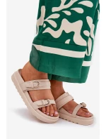 Dámské Pantofle Na Platformě Se Zlatými Sponami Béžové Wernone