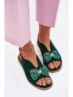 Dámské Sandály S Mašlí Na Plochém Podpatku S.Barski KV51-014 Zelené Dámské Sandály S Mašlí Na Plochém Podpatku S.Barski KV51-014 Zelené