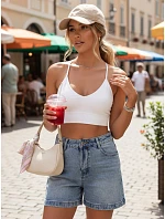 Dámské džínové šortky s vysokým pasem modré FashionStreet SY0515