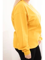 Dámská mikina s okrouhlým výstřihem Plus Size bavlněná basic hořčicová