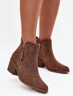 Dámské kotníkové boty v kovbojském stylu na podpatku S.Barski – hnědé