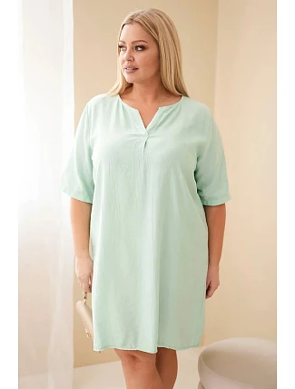 Dámské viskózové šaty Plus Size s krátkým rukávem a výstřihem do V tmavě mátové