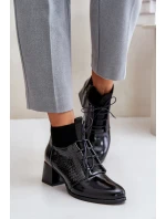 Zazoo 60503 Kožené Boty Na Podpatku Zateplené Černé