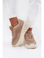 Dámské tenisky s krystaly a beránkovým kožíškem béžové Zarika