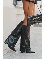 Dámské kozačky na klínku s ozdobným páskem eko kůže černé Jolivine