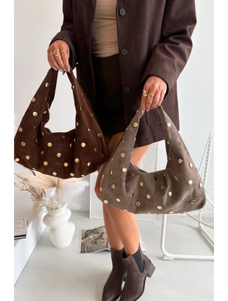 Kožená semišová kabelka s zdobením tmavě béžová Narisse Kožená semišová kabelka s zdobením tmavě béžová Narisse