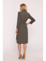 S415 Košilové šaty vázané v pase - khaki barva S415 Košilové šaty vázané v pase - khaki barva