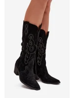 Semišové dámské kovbojky na podpatku Karira – černé