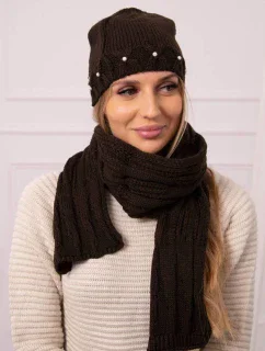 Dámská souprava se šálou Melania K389 hnědá