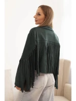 Dámská bunda s třásněmi z semiše tmavě zelená Dámská bunda s třásněmi z semiše tmavě zelená