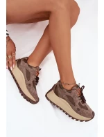 Kožené sneakersy na platformě dámské Big Star SS274627 HI-POLY SYSTEM béžové