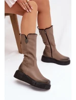 Zazoo 70121 Kožené Dámské Kozačky S Vlnou Tmavě Béžové Zazoo 70121 Kožené Dámské Kozačky S Vlnou Tmavě Béžové