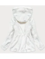 Bílá kožešinová dámská bunda s kapucí (BR9596-26)