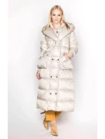 Béžová dlouhá dámská bunda s opaskem (ag8-8002)