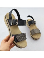 Dámské kožené sandály na podpatku se suchým zipem černé Rieker V0951