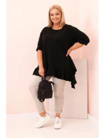 Dámská blůza Plus Size s bavlnou, kapsou a ohrnutým rukávem kiwi
