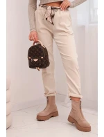 Dámské kalhoty z viskózy s šátkovým páskem béžové