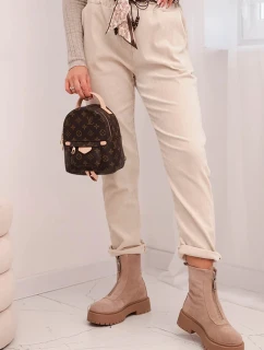 Dámské kalhoty z viskózy s šátkovým páskem béžové