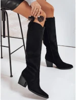 Dámské semišové kozačky na podpatku černé FashionStreet ZY1197