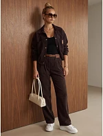 Dámská souprava z manšestru – bunda a kalhoty v čokoládové barvě FashionStreet AY1219 Dámská souprava z manšestru – bunda a kalhoty v čokoládové barvě FashionStreet AY1219