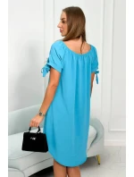 Šaty svázané na rukávech tyrkys