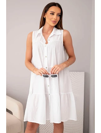 Dámské bavlněné košilové šaty bez rukávů s knoflíky bílá