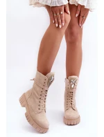 kožené workery s bižuterní ozdobou Bežové Marx kožené workery s bižuterní ozdobou Bežové Marx