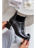 Zazoo 60503 Kožené Boty Na Podpatku Zateplené Černé