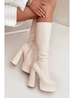 Zateplené dámské kozačky na podpatku a platformě světle béžové Lysara Zateplené dámské kozačky na podpatku a platformě světle béžové Lysara