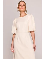 Dámské šaty s puff rukávy S400 krémové - Stylove