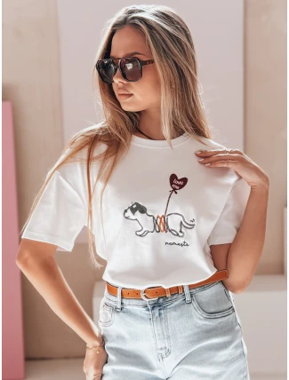 Dámské tričko oversize se psem CUTE TAIL bílé FashionStreet RY2904