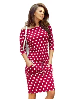 Dámské sportovní šaty v bordó barvě s puntíky, zavazováním a kapsičkami 13-111