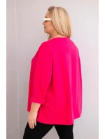 Dámská blůza plus size s bavlnou a dlouhým rukávem a nařasením fuchsie