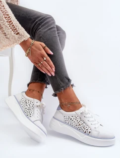 Dámské perforované tenisky na platformě z bílé kůže Peilaeno