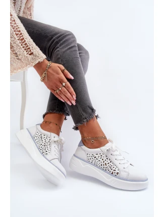 Dámské perforované tenisky na platformě z bílé kůže Peilaeno