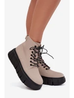 Kožené zateplené dámské kotníkové boty na platformě Vinceza 66803 béžové