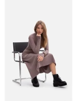 B299 Žebrované midi šaty s asymetrickým pasem - kakao B299 Žebrované midi šaty s asymetrickým pasem - kakao